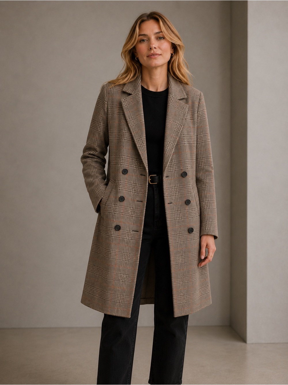 ZARA Basic Plaid Double-Breasted Blazer Coat – Size S